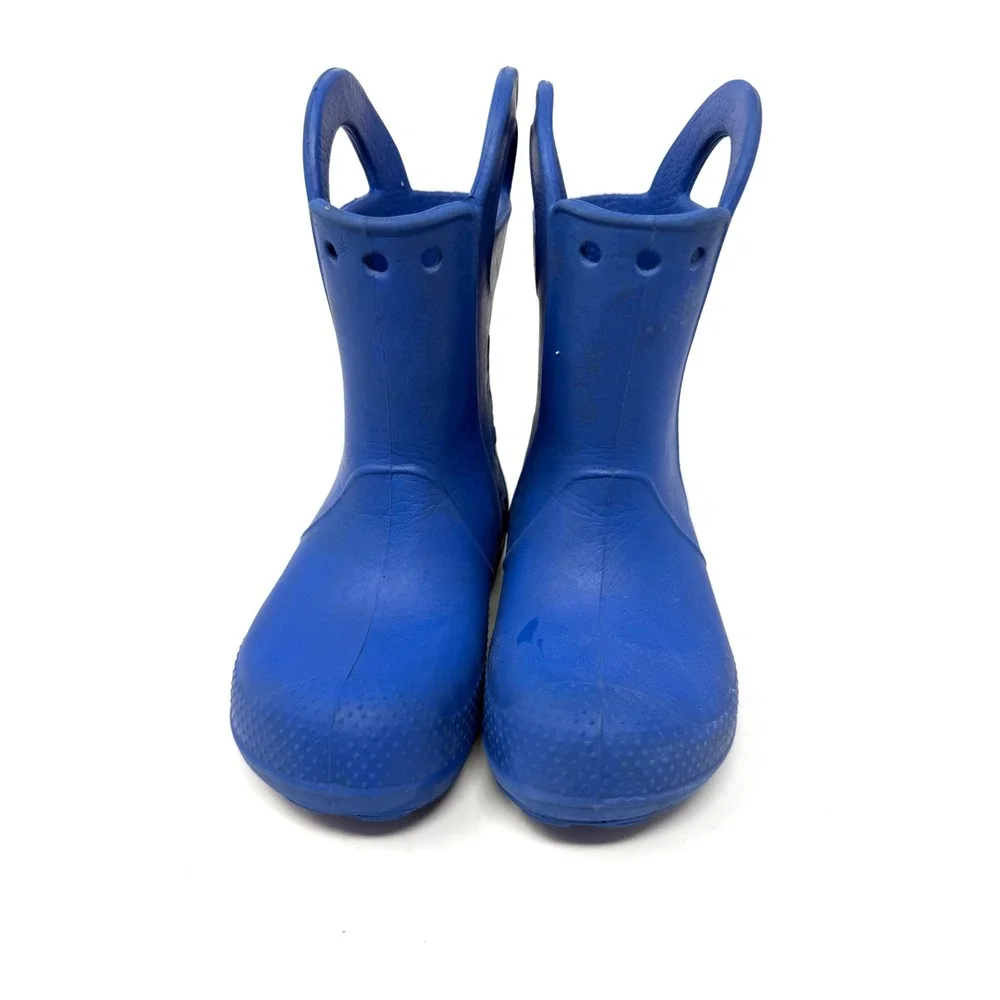 Crocs Kids Handle It Rain Boots Blue Waterproof Pull On Shoes C10 Size 10